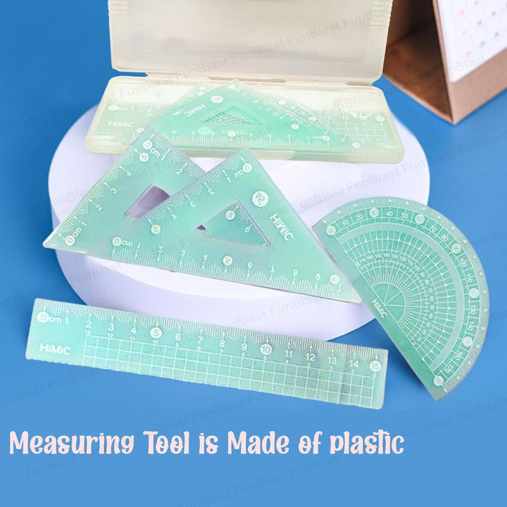 FunBlast 4-in-1 Geometry Ruler Set | Protractor, Set Squares & Rulers for School and Math