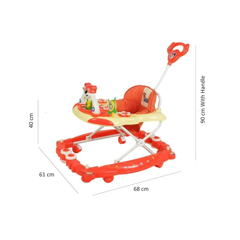 Baby Musical Rocker Cum Walker - Foldable & Height Adjustable (Red & Yellow)