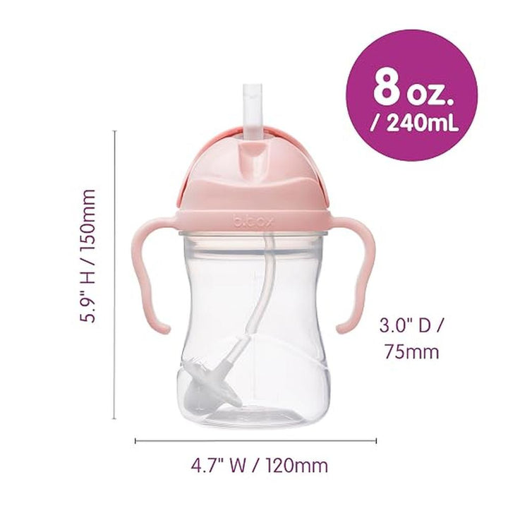 B.box Weighted Straw Sippy Cup - Blush Light Pink (240 ml) | Easy Drink at Any Angle