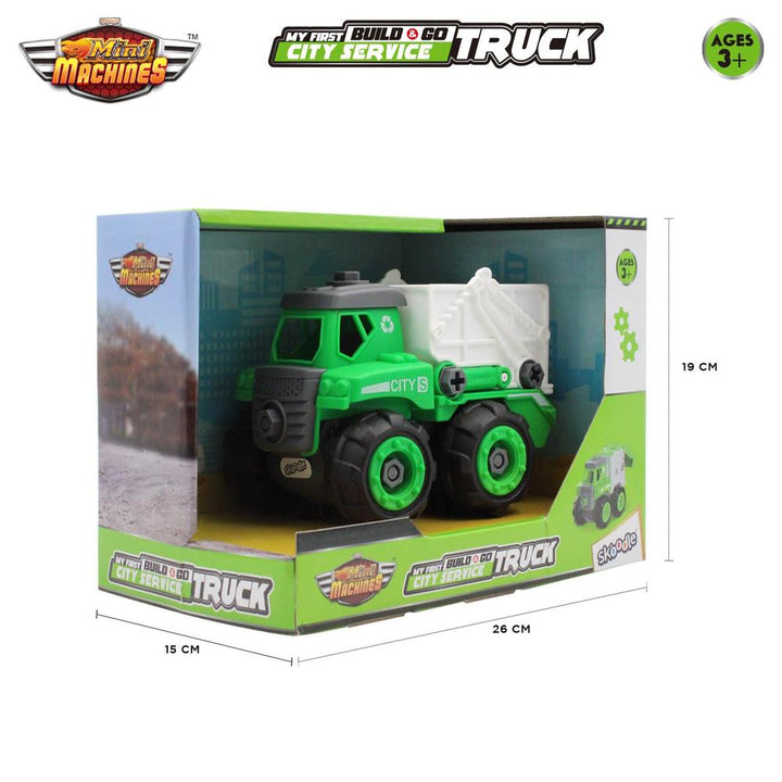 Scoodle Mini Machines My First Build & Go City Service Truck Toy - Pull Back Vehicle for Kids