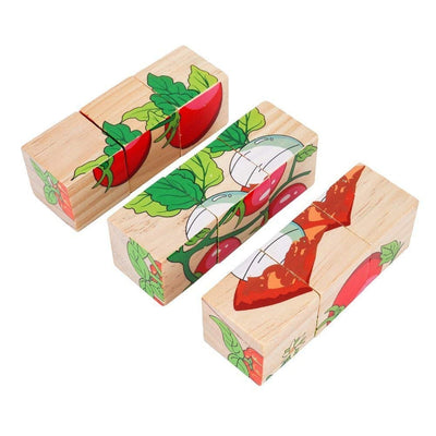 Return Gifts (Pack of 3,5,12) 3D 6 Face Animal Block Puzzle 6 in 1 Wooden Cube Jigsaw Toys (Vegetables)