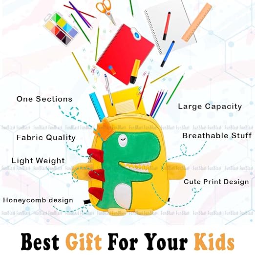 FunBlast Cute Dinosaur Print Shoulder Bag for Kids | Cartoon Crossbody Bag for Preschool, School, Picnic & Travel- Yellow