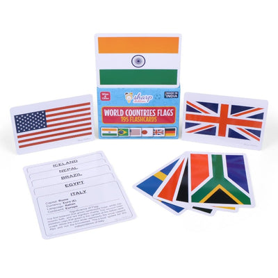 Big Size Flags Flash Cards for Kids, Wipe and Clean, Laminated Activity Flash Cards