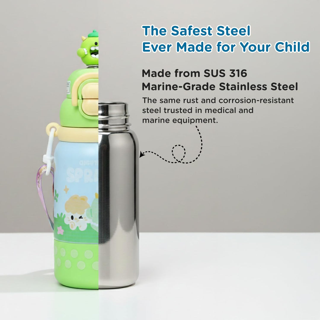 Mee Mee 3-in-1 Oasis Sip Insulated Water Bottle with Strap - 460ml (SUS316) | Straw, Spout & Sip Lid | 12H Cold & 8H Hot