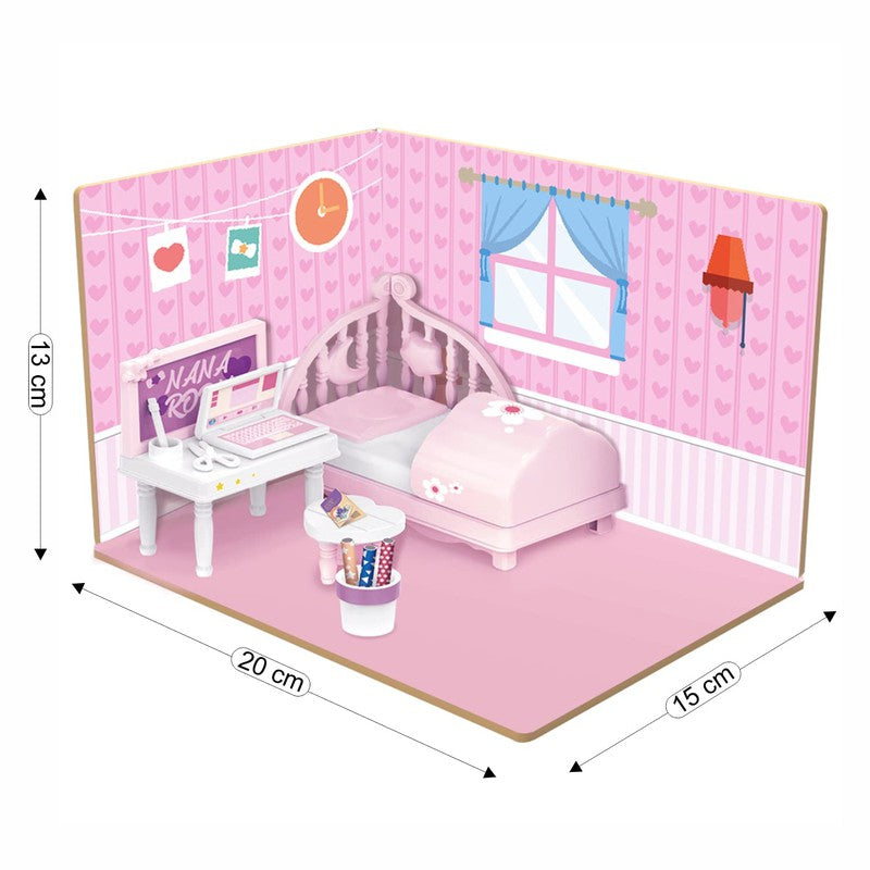 DIY Bed Room Wooden Doll House with Plastic Furniture, Dollhouse