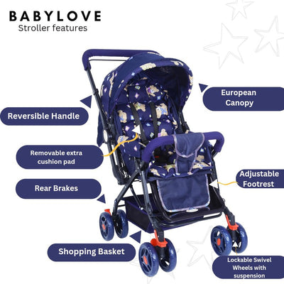 Babylove Stroller with 3 Position Adjustable Seat | 5 Point Harness | Antifold Safety Lock | European Canopy with Viewing Window | COD Not Available