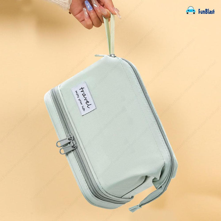 FunBlast Makeup Bag | Large Capacity Portable Cosmetic Organizer & Travel Toiletry Bag with Handle | Sea Green