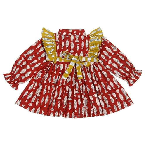 Little Ginnie Cotton Frock for Baby Girls - Red | One Piece Dress - Animal Print