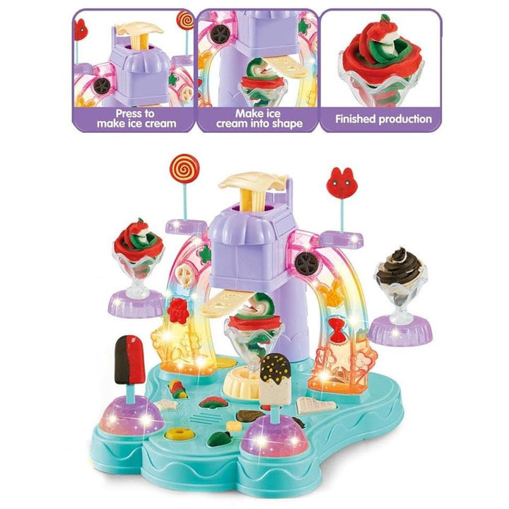 Music Ice Cream 3D Clay Dough Toy Play Set | Ice Cream Maker with Light & Music | Pretend Play Set for Kids | 19 Pieces
