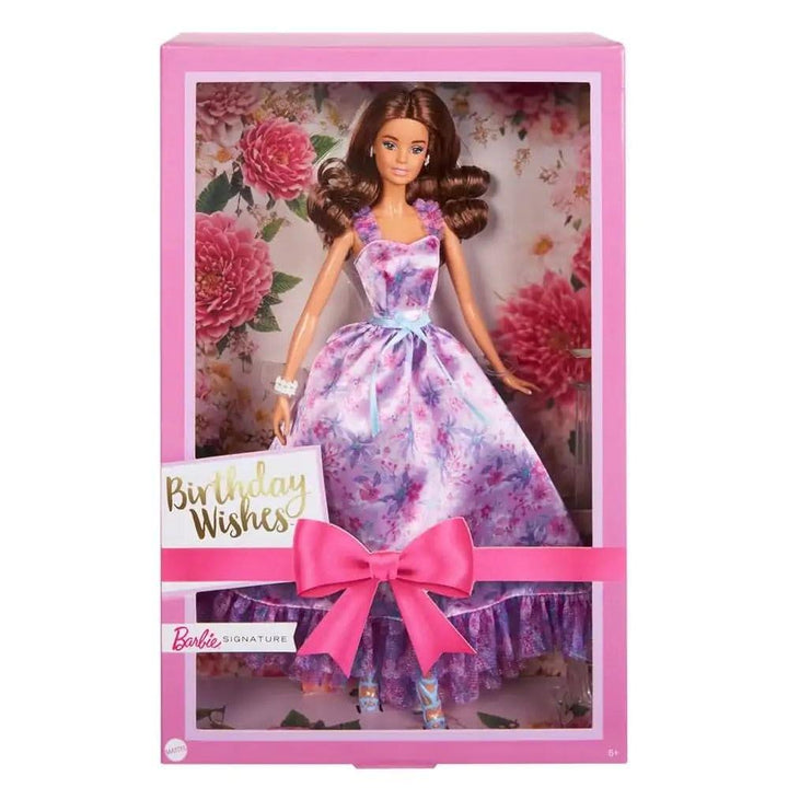 Mattel Original Licensed Barbie Signature Birthday Wishes Doll | Collectible Barbie in Lilac Satin Dress with Wavy Brown Hair