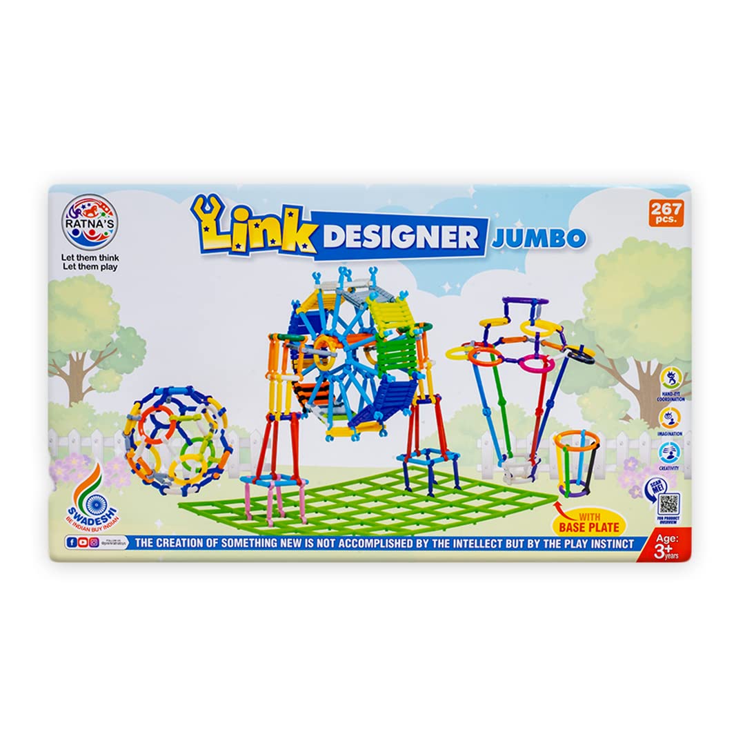 Ratna's Link Designer Jumbo Construction Building Block Set | DIY Assembly Colorful Stick