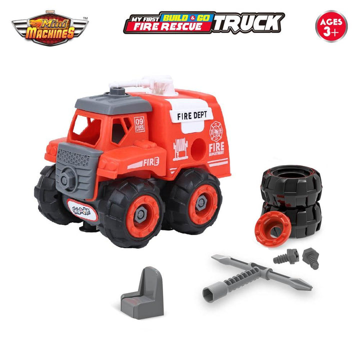 Scoodle Mini Machines My First Build & Go - Fire Rescue Truck Toy | Pull Back Vehicle for Kids