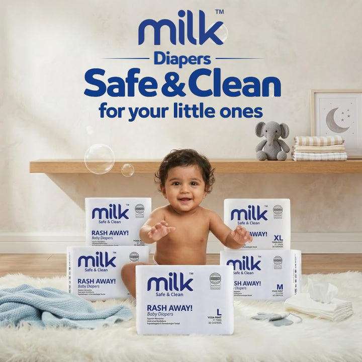 Milk (Size-M) Flexi Tape Baby Diapers | 42 Count | 6-11 kg | Rash Protection, Leak-Proof, Soft & Comfortable Diapers