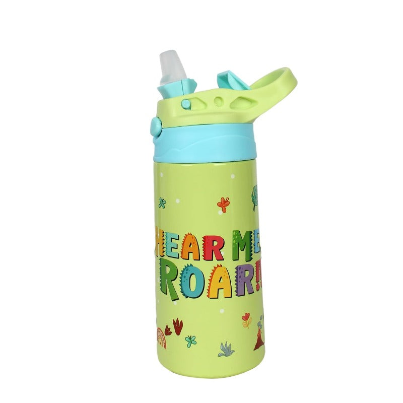 Youp Stainless steel insulated green color Dinasour theme kids anti-dust sipper bottle TINKLER - 400 ml