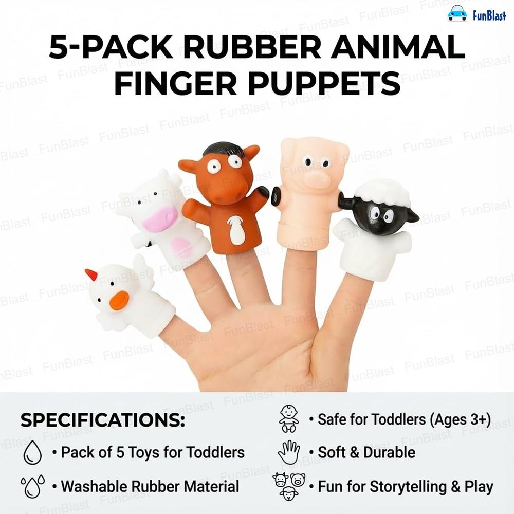 FunBlast Farm Animal Finger Puppets for Kids | Storytelling & Pretend Play Toys for Toddlers (Pack of 5)