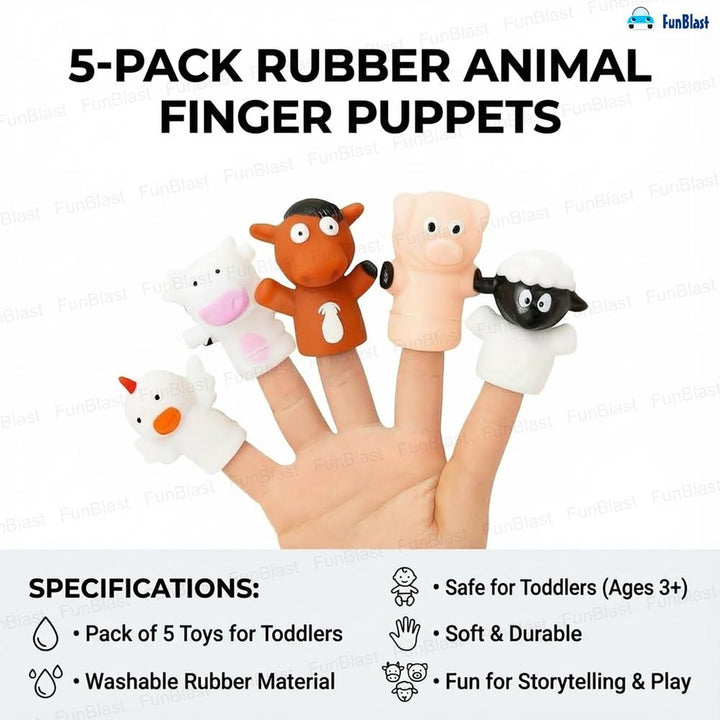 FunBlast Farm Animal Finger Puppets for Kids | Storytelling & Pretend Play Toys for Toddlers (Pack of 5)