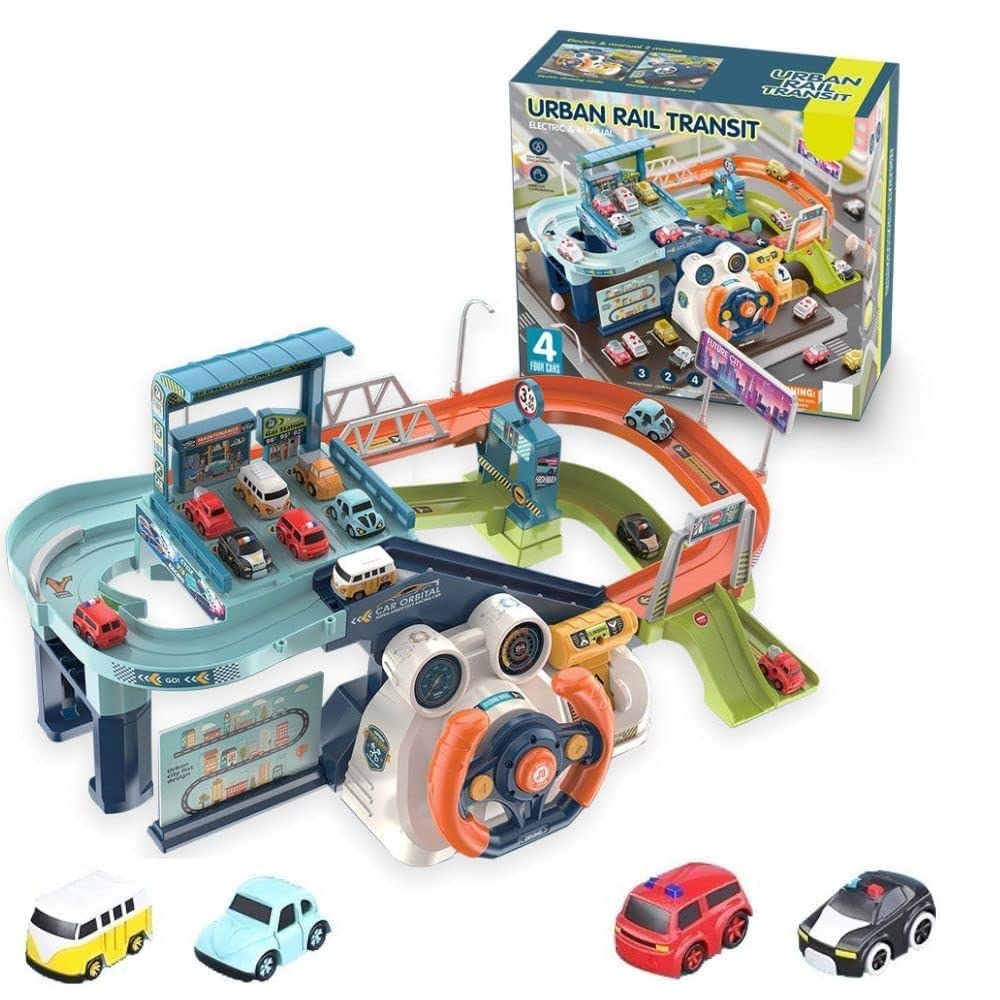 Electronic & Manual Urban Rail Transit Track Set with Steering Wheel & 4 Cars