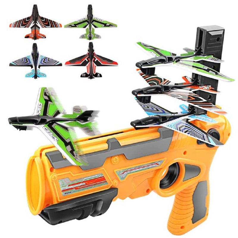 Airplane Launcher Toy Catapult 4 Foam Aircrafts (Shooting Games for Kids) - Orange