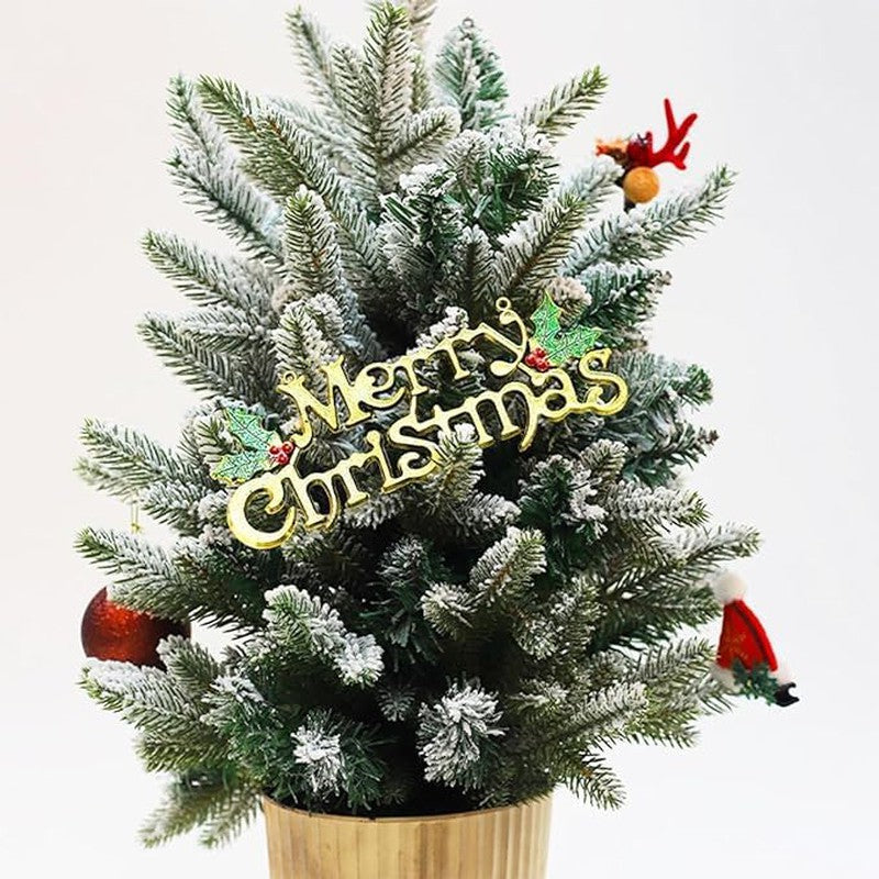 Pack of 2 Hanging Merry Christmas 3D Banner Sticker for Tree Decoration - 30 cm and 10 cm Combo