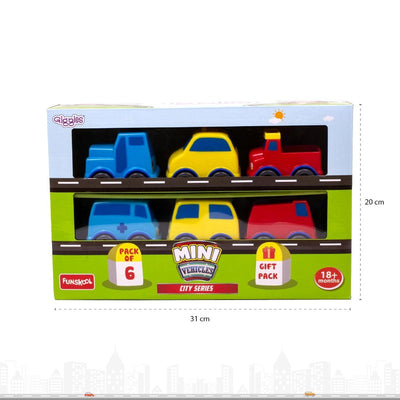 Original Funskool Giggles Mini Vehicle City Series Push and Go Toys (Pack of 6)