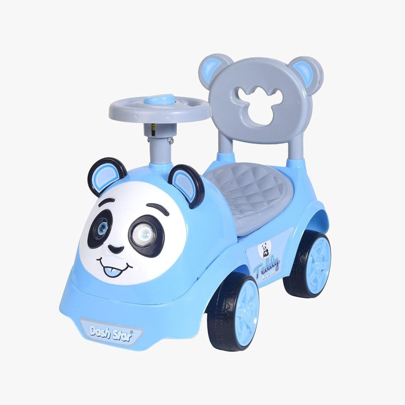 Non Battery Operated Teddy Ride-On Car with Music, Sound, Light, Backrest and Comfortable Seat | Blue | COD Not Available