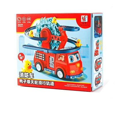 Fire Rail Car Duck Swivel Slide Automatic Funny Stair-Climbing Ducklings Race Track Set