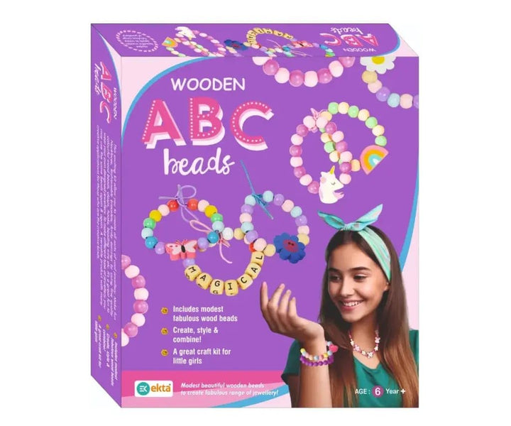 Ekta Wooden ABC Beads DIY Jewellery Making Craft Kit