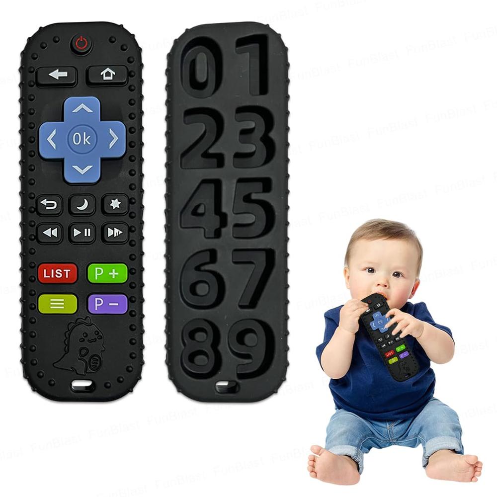 FunBlast Silicone Remote Teether for Babies – Black | Soft Chew Toy for Teething & Biting Skill Development