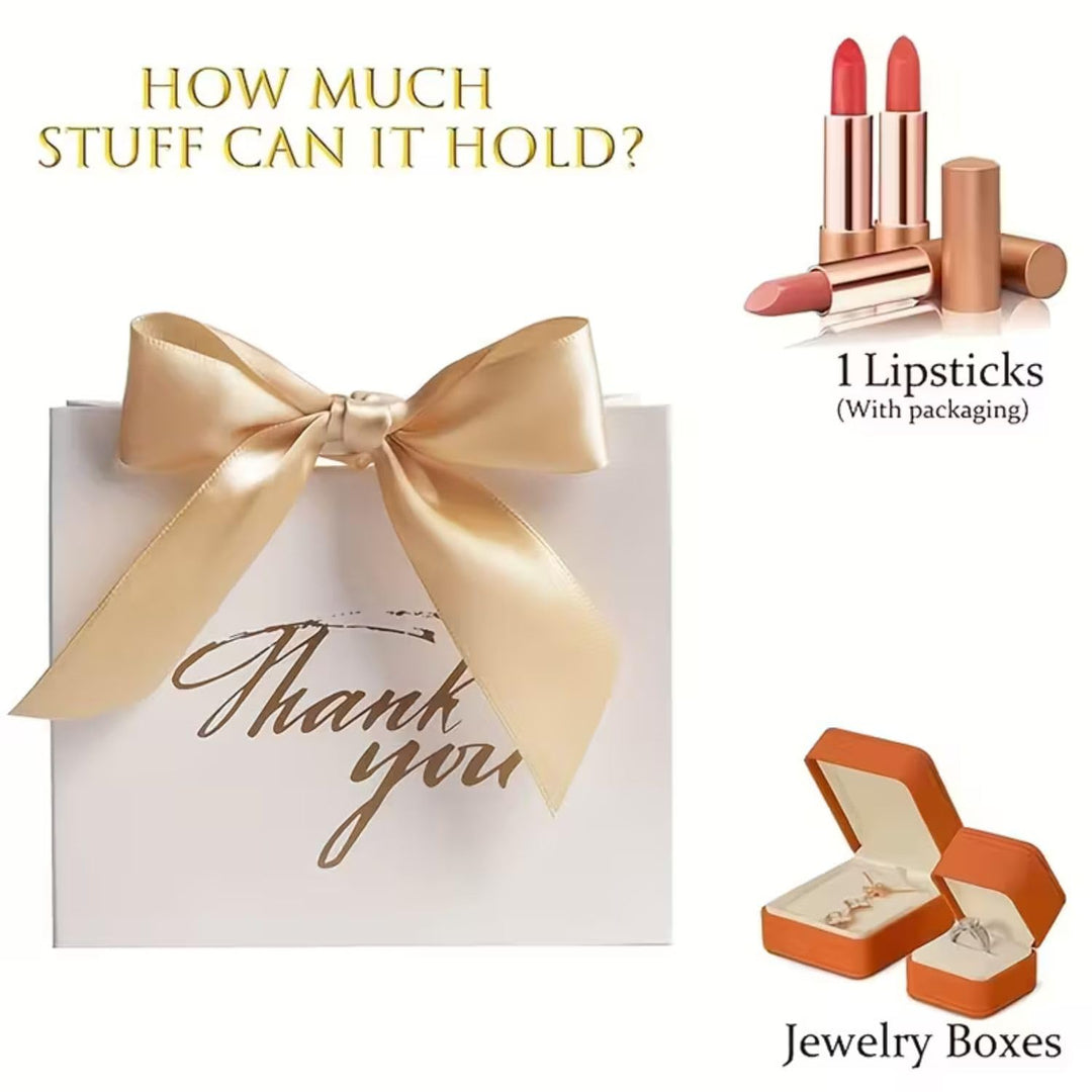 FunBlast Thank You Gift Bags | White Decorative Paper Gift Bags with Ribbon for Parties & Gifting | Pack of 10