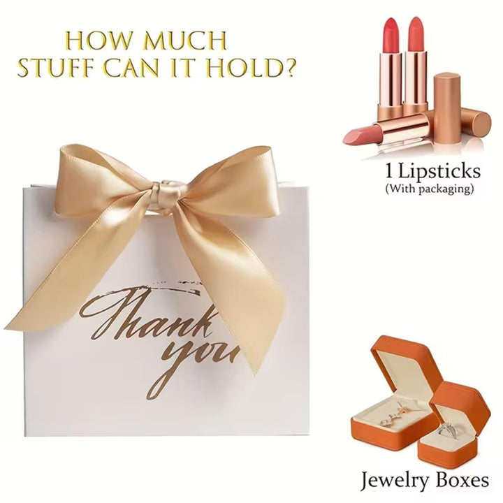 FunBlast Thank You Gift Bags | White Decorative Paper Gift Bags with Ribbon for Parties & Gifting | Pack of 10