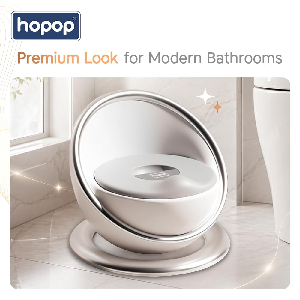 Hopop Portable Potty Training Seat for Baby & Kids | Soft & Comfortable Potty Chair with Removable Bowl | Anti-Slip Stable Design- Silver