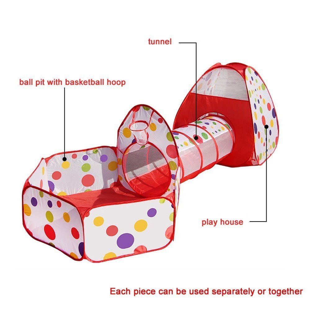 3-in-1 Pop Up Play Tent House with Tunnel & Ball Pool for Kids - Rainbow Theme (Balls not Included)