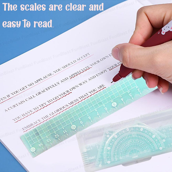 FunBlast 4-in-1 Geometry Ruler Set | Protractor, Set Squares & Rulers for School and Math