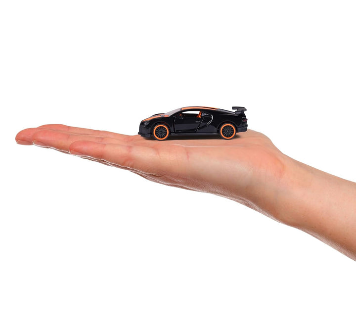 Original Licensed Majorette Bugatti Chiron Pur Sport Diecast Car - Black - Orange