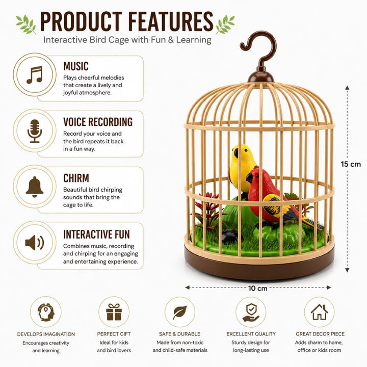 Kaby Beautiful Bird Cage Toy | Musical Bird with Voice Recording, Chirping Sounds & Music Bird Toy for Kids