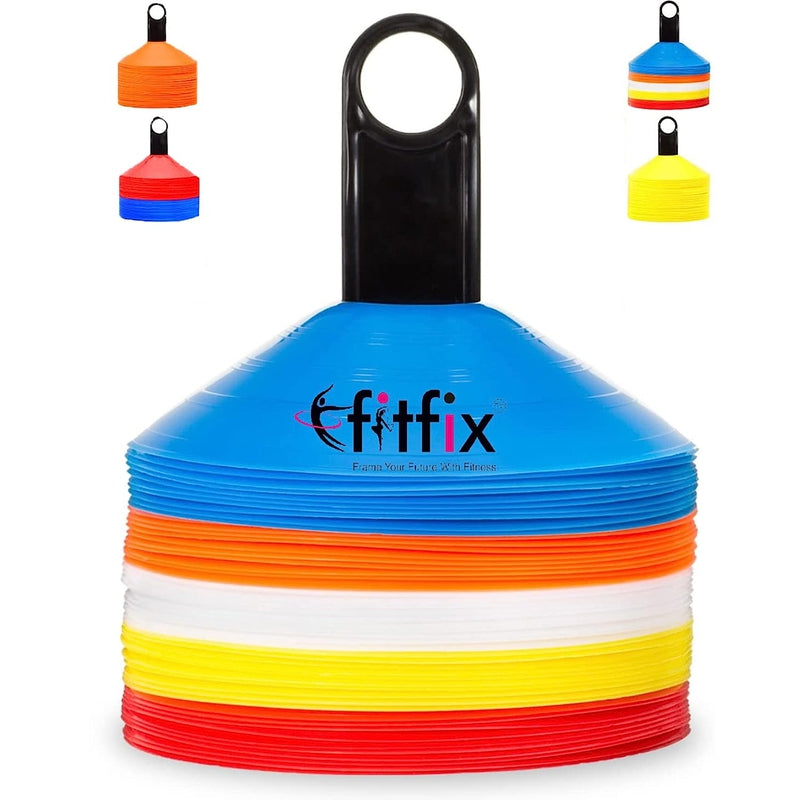 Fitfix Disc Cones with Carry Bag (Pack of 25 Cones) | Space Marker Agility Cones for Sports Training