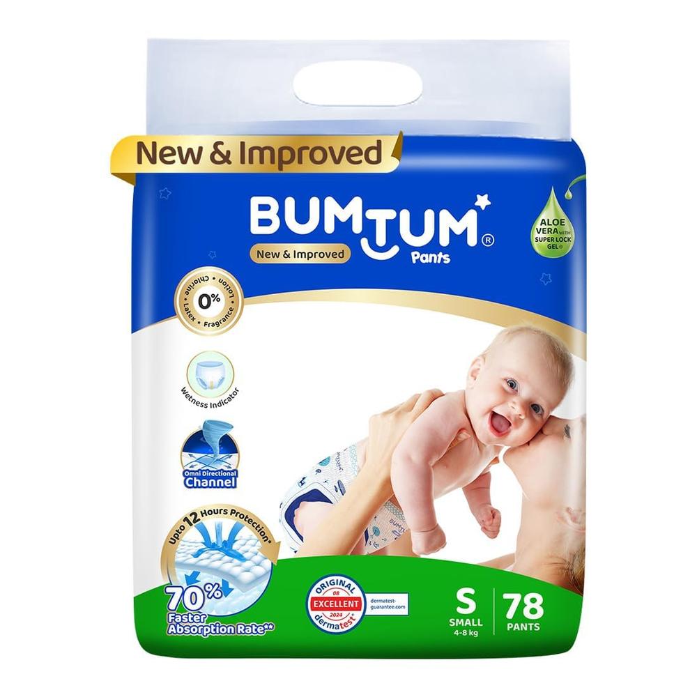 Bumtum (Size-S) New and Improved Diaper | 78 Pants |  | 4-8 Kgs