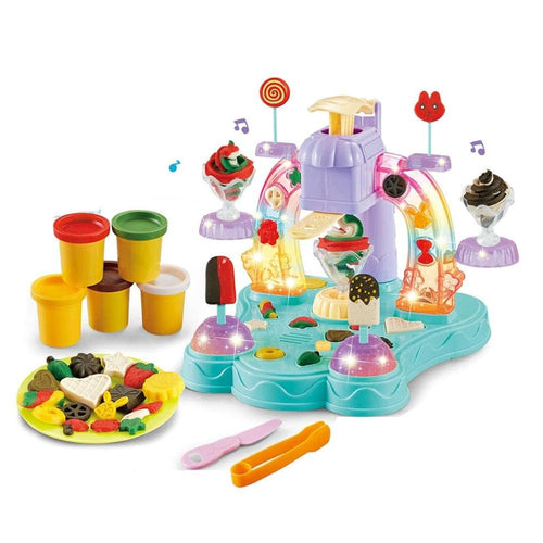 Music Ice Cream 3D Clay Dough Toy Play Set | Ice Cream Maker with Light & Music | Pretend Play Set for Kids | 19 Pieces