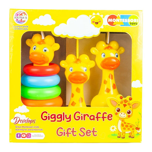 Ratna's Giggly Giraffe Gift Set | Stacking Rings | Musical Wobbling Toy