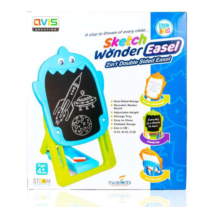 Avis by Ratna Sketch Wonder Easel | 2-in-1 Double-Sided Chalk & Marker Board