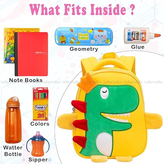 FunBlast Cute Dinosaur Print Shoulder Bag for Kids | Cartoon Crossbody Bag for Preschool, School, Picnic & Travel- Yellow