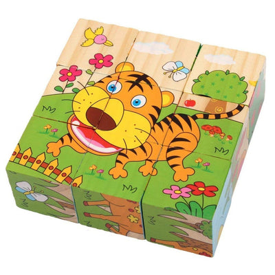 Return Gifts (Pack of 3,5,12) 3D 6 Face Animal Block Puzzle 6 in 1 Wooden Cube Jigsaw Toys (Zoo Animals)