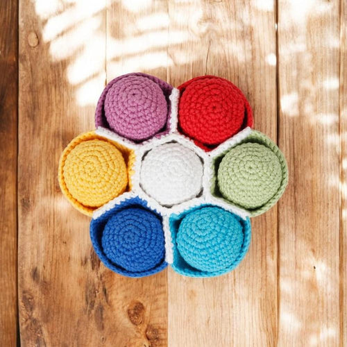 Little Ginnie Crochet Rattle Balls for Color Sorting, Sequencing | Nesting Ball Set