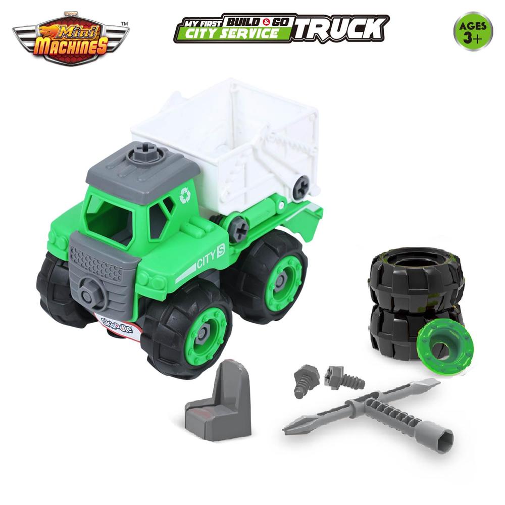 Scoodle Mini Machines My First Build & Go City Service Truck Toy - Pull Back Vehicle for Kids