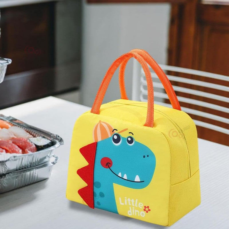 Insulated Lunch Box Bag with Aluminium Foil Insulation | Yellow Colour, Dinosaur Design