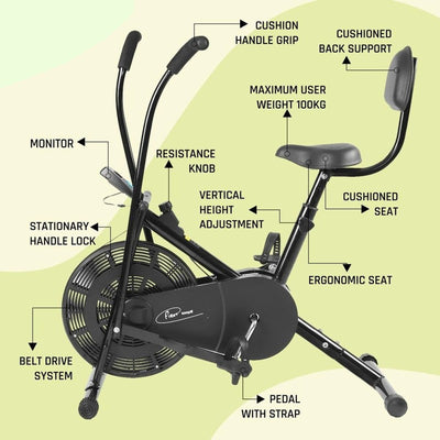 FC 110 BS Air Bike Exercise Cycle with Moving or Stationary Handle | with Back Support Seat | Adjustable Resistance with Cushioned Seat | Fitness Cycle for Home Gym  | COD Not Available