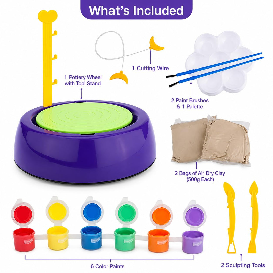 Pottery Wheel Kit for Kids & Beginners | Battery Operated Pottery Making & Painting Set | DIY Craft Activity Kit