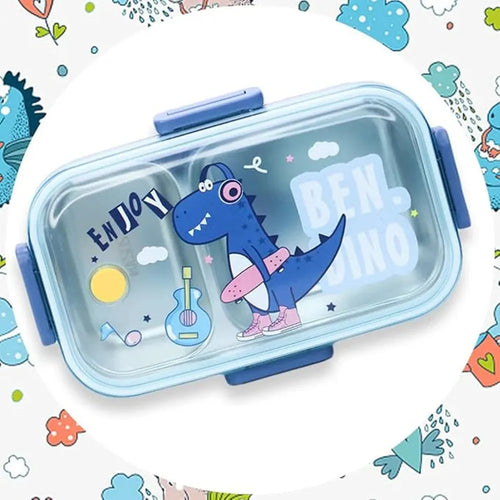 CuddleNest Green Dino Stainless Steel Lunch Box | 700ml + 100ml Soup Bowl