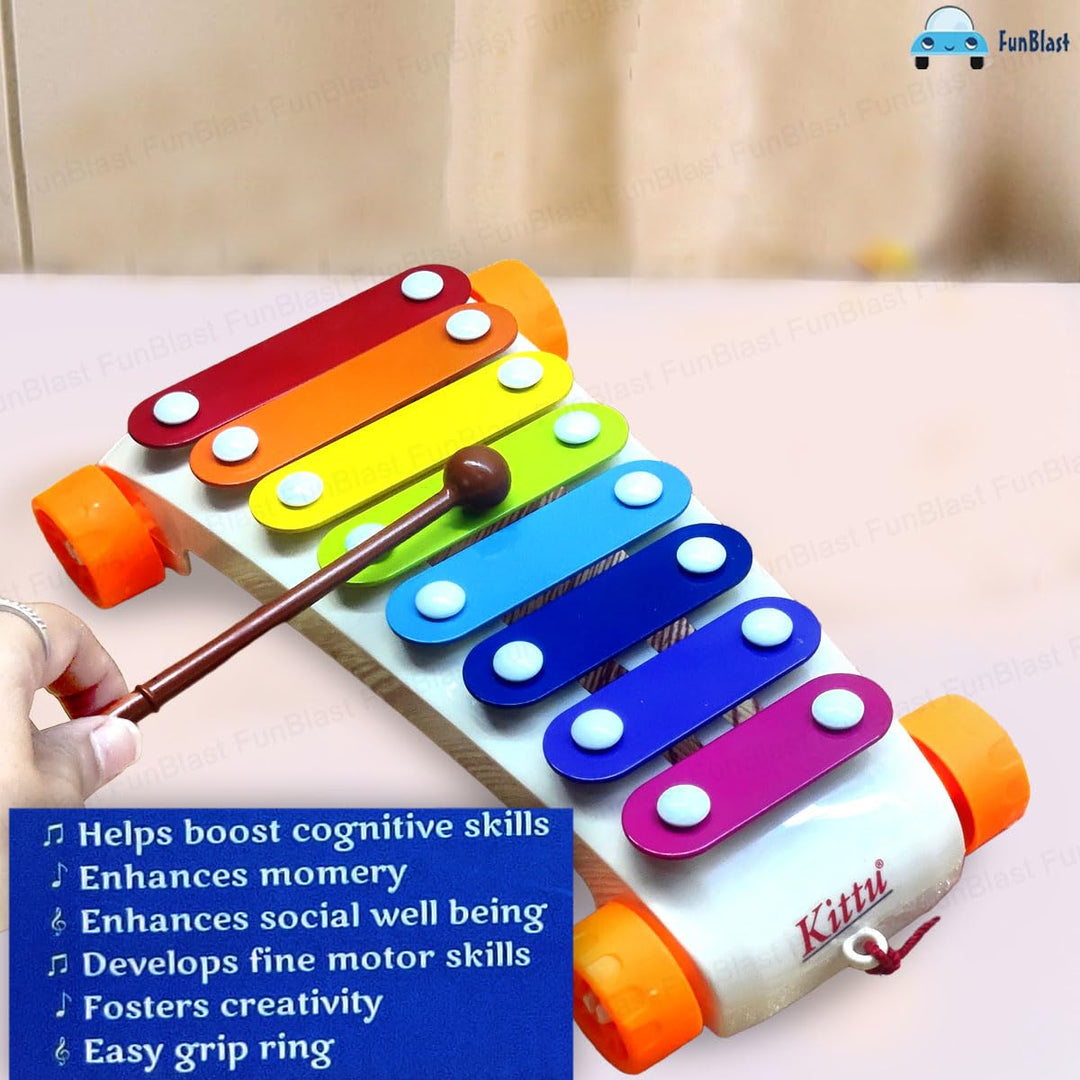 FunBlast Pull Along Musical Xylophone with Wheels for Kids | Early Learning Musical Instrument & Activity Toy