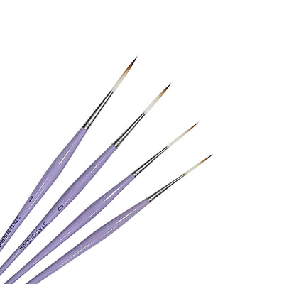 Set of 4 Paint Brushes | Handmade Long Bristle Liner | Lavender | Wood